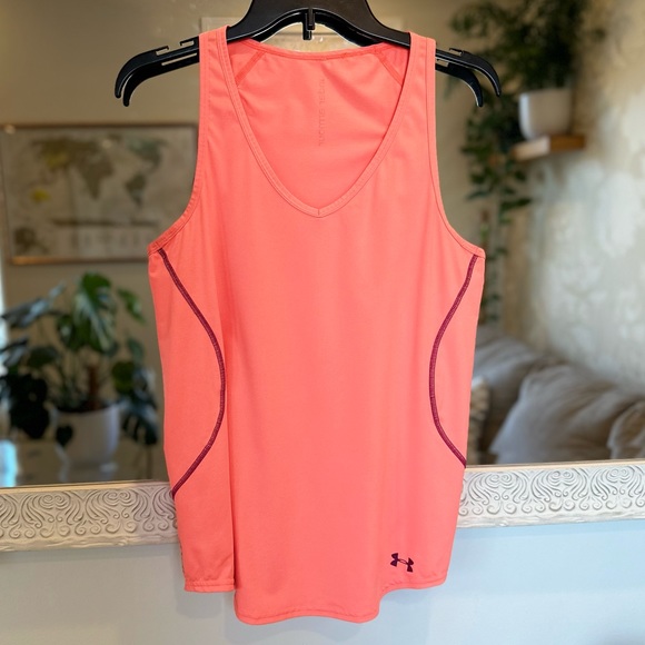 Under Armour Tops - Under Armour Workout Performance Top - Bright Neon Coral Pink/Orange w/ Purple M